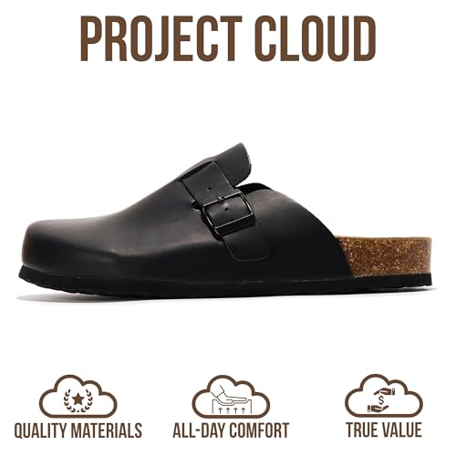 Project Cloud Mens Clogs - 100% Full Grain Genuine Leather Clogs for Men with Memory Foam Insole and Arch Support Natural Cork Footbed - Non Slip Mules Mens Slippers (Brooklyn, BLKDIS,9) - Image 4