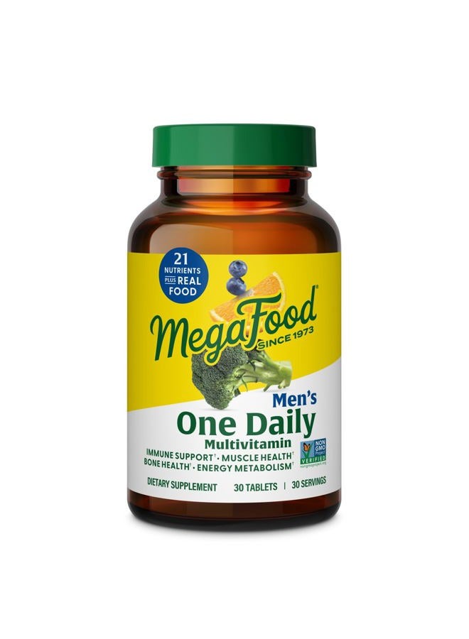 MegaFood One Daily Mens Multivitamins - Multivitamin for Men - Vitamin C, Vitamin D3 & Vitamin B12 - Muscle, Energy Metabolism & Immune Support - Vegetarian, Gluten Free - 30 Tablets, 30 Servings  - Image 1