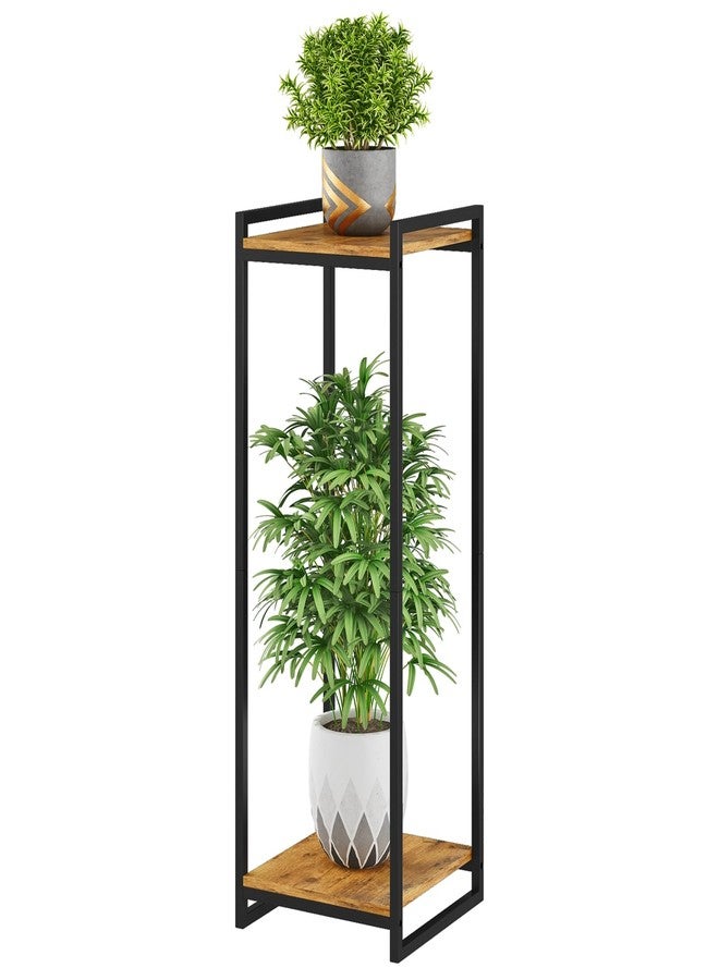 yeavs 2-Tier Plant Stand Indoor, 34" Tall Modern Plant Shelf Corner Flower Pot Holder Organizer for Living Room Balcony Garden, Rustic Brown - Image 1