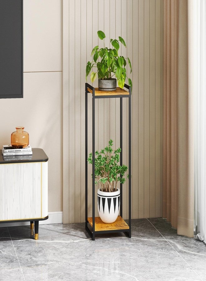 yeavs 2-Tier Plant Stand Indoor, 34" Tall Modern Plant Shelf Corner Flower Pot Holder Organizer for Living Room Balcony Garden, Rustic Brown - Image 4