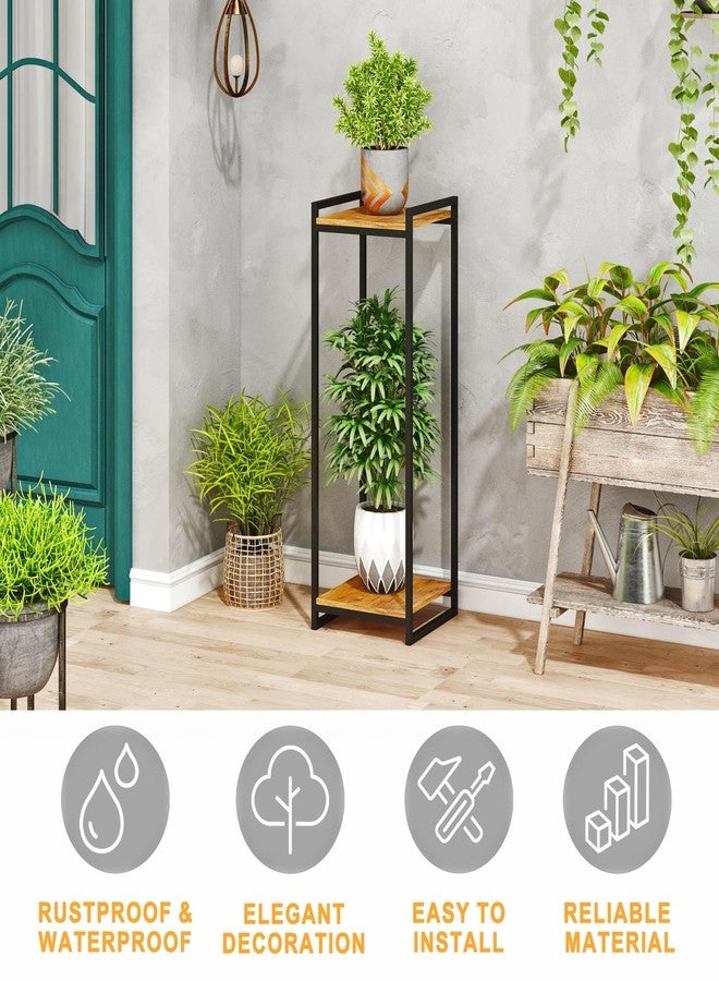 yeavs 2-Tier Plant Stand Indoor, 34" Tall Modern Plant Shelf Corner Flower Pot Holder Organizer for Living Room Balcony Garden, Rustic Brown - Image 3