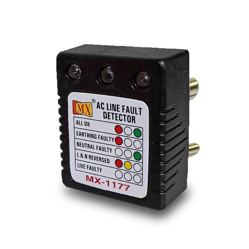 MX MX 3Pin 5AMP Socket Tester AC Electrical Line Fault Detector with RYG LED Indicator Detects Earthing Neutral Live Reversed Faults Wall Plug Safety Tester1177 PACK OF 1  - Image 1