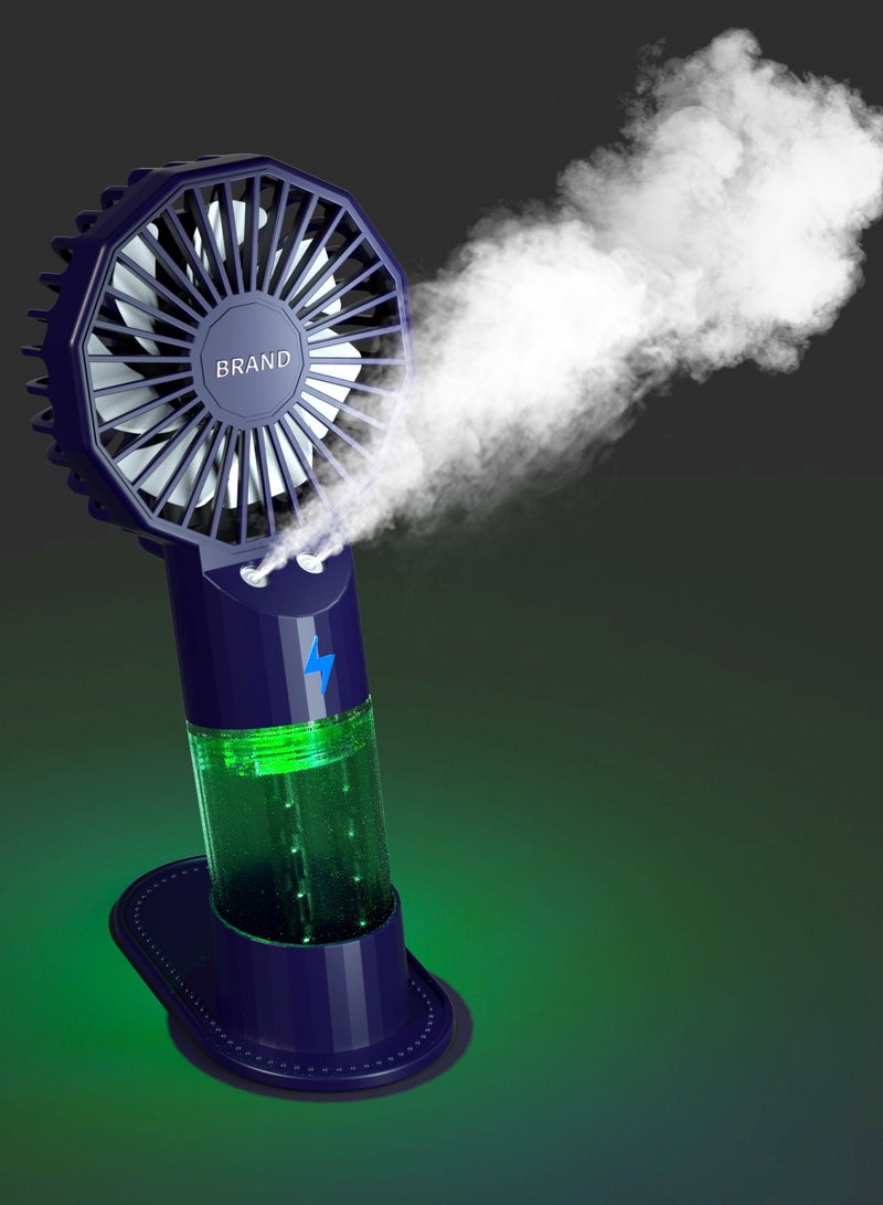 Double port spray handheld small fan Desktop humidification and water supplement mini fan(Dark Blue) - Image 1