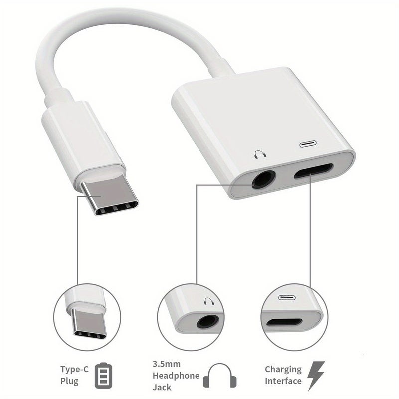 محول صوت USB-C مع مقبس سماعة 3.5 مم وموصل شحن أبيض لأجهزة iPhone وSamsung وiPad والمزيد - Image 3