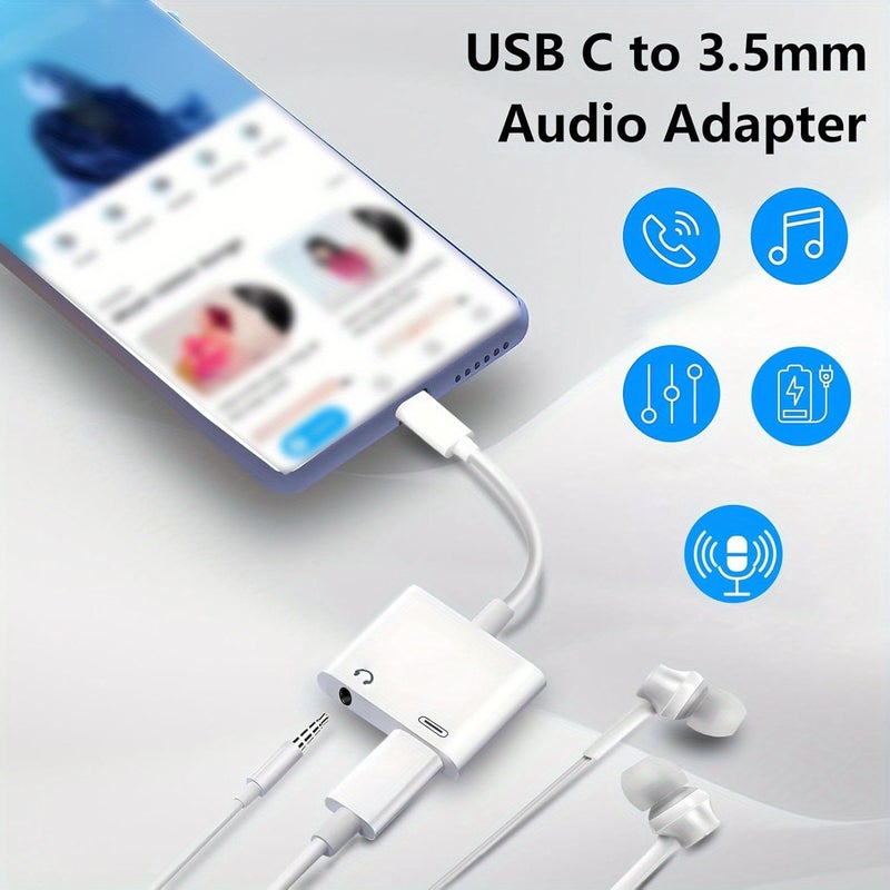 محول صوت USB-C مع مقبس سماعة 3.5 مم وموصل شحن أبيض لأجهزة iPhone وSamsung وiPad والمزيد - Image 4