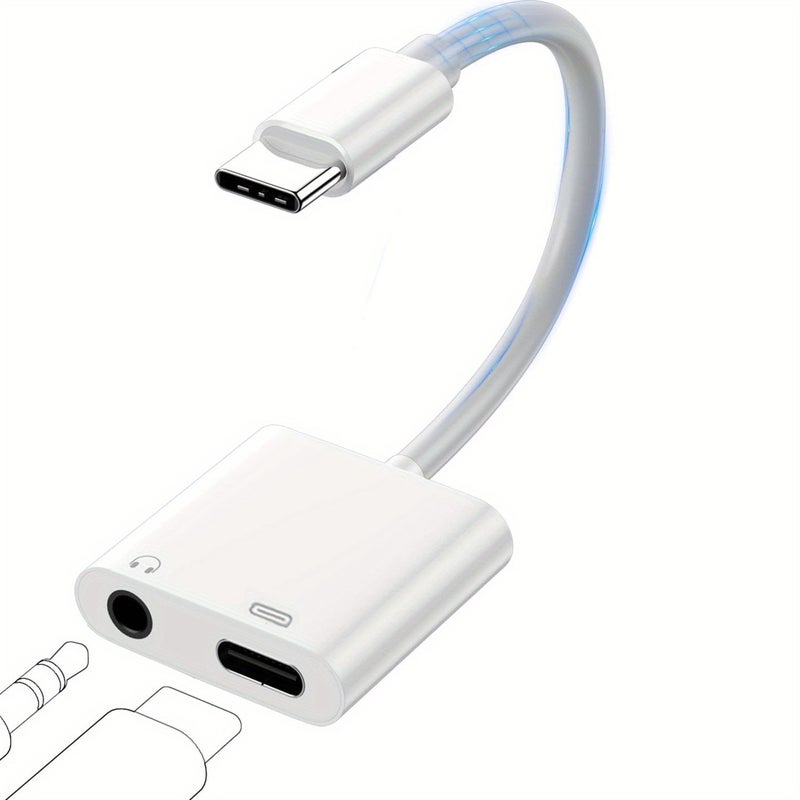 محول صوت USB-C مع مقبس سماعة 3.5 مم وموصل شحن أبيض لأجهزة iPhone وSamsung وiPad والمزيد - Image 1