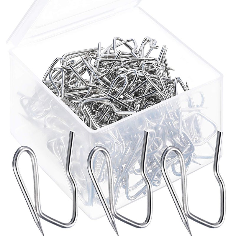 Shappy 120 Pack Drapery Hooks Pins for Curtains Metal Pinch Pleat Hooks with Clear Box 12 Inch for Window Door and Shower CurtainSilver