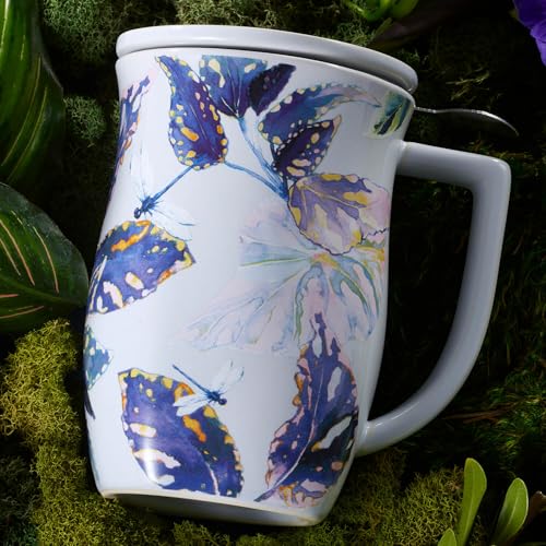 Tea Forte Ceramic Fiore Cup with Handle, Removeable Stainless Steel Infuser Basket and Lid, Steeps 14 oz Loose Leaf Tea, Dishwasher & Microwave Safe, Demoiselle - Image 5