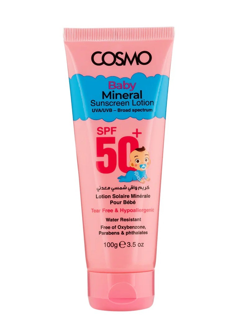 COSMO Cosmo Baby Mineral Sunscreen Lotion SPF 50+100g for Kids Free From Parabens  - Image 1