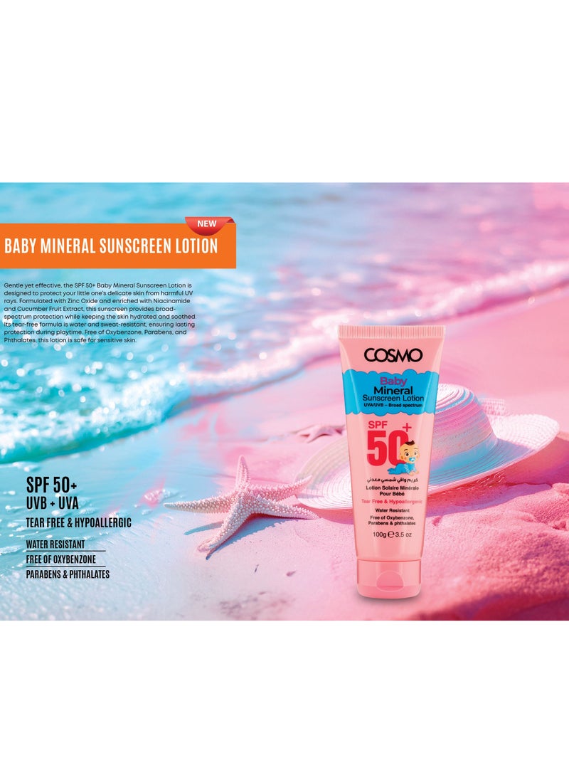 COSMO Cosmo Baby Mineral Sunscreen Lotion SPF 50+100g for Kids Free From Parabens  - Image 3