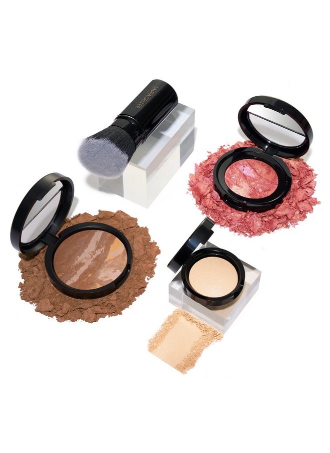 LAURA GELLER NEW YORK Full Complexion Kit (4 Pc): Balancenbrighten Foundation, Tan, Retractable Kabuki Brush, Blushnbrighten, Tropic Hues, Original Baked Highlighter French Vanilla  - Image 1