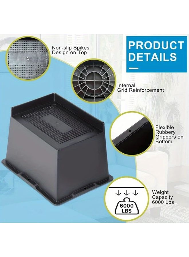 Black 4 Pack 2 Inch Heavy Duty Bed Furniture Risers Support 6000 Lbs - Image 4