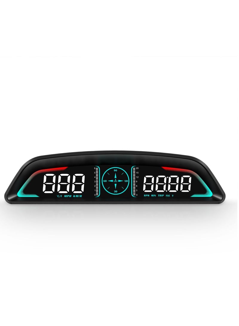 XiuWoo Head Up Display for Cars, Gauge Display, Speedometer with Speed, Engine RPM, Clock, Overspeed Alarm, Water Temperature Alarm, Fatigue Driving Reminder - Image 1