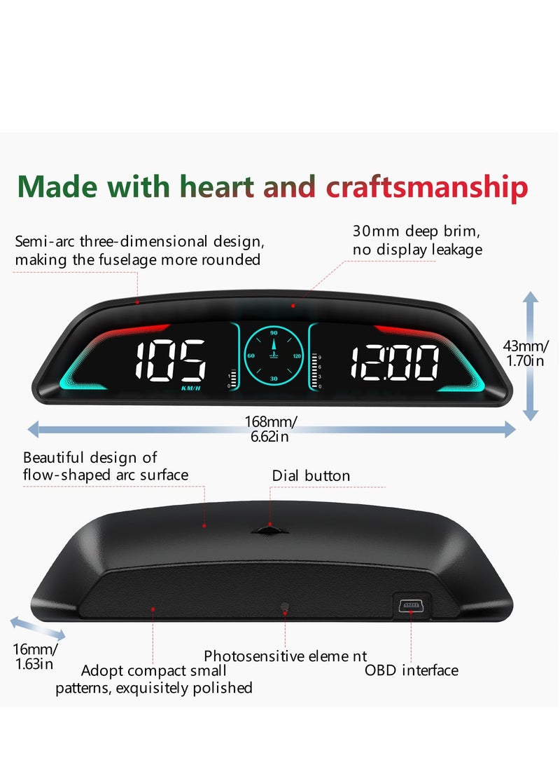 XiuWoo Head Up Display for Cars, Gauge Display, Speedometer with Speed, Engine RPM, Clock, Overspeed Alarm, Water Temperature Alarm, Fatigue Driving Reminder - Image 2