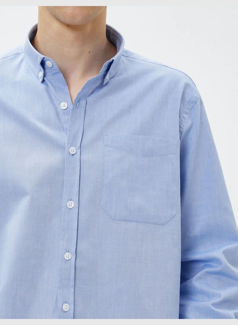 كوتون Basic Shirt Classic Neck Pocket Detail Cotton