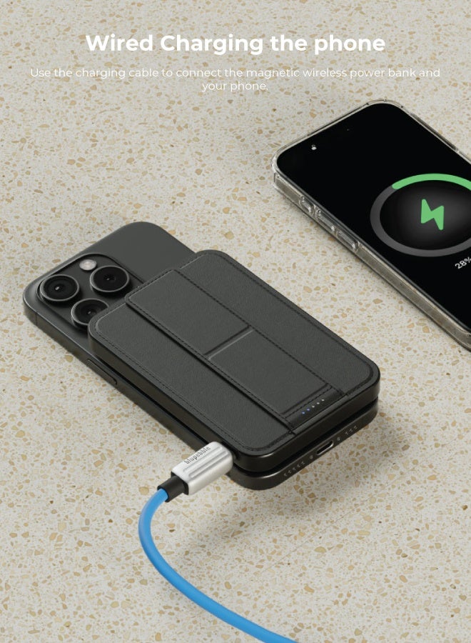 blupebble بنك طاقة CorePod Grip MagSafe بسعة 5000mAh / 10000mAh | شحن سريع لاسلكي Qi2 بقوة 15W، حامل قابل للطي – حزمة بطارية مغناطيسية لهواتف iPhone 15/14/13 - Image 3