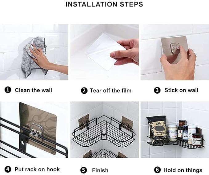 Homefusion HomeFusion Wall Mounted SelfAdhesive Bathroom Corner ShelfKitchen Rack Holder Bathroom Accessories MaterialGI Metal Powder Coated Finish Black L Shape Pack of 1  - Image 4