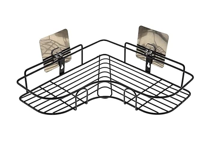 Homefusion HomeFusion Wall Mounted SelfAdhesive Bathroom Corner ShelfKitchen Rack Holder Bathroom Accessories MaterialGI Metal Powder Coated Finish Black L Shape Pack of 1  - Image 1