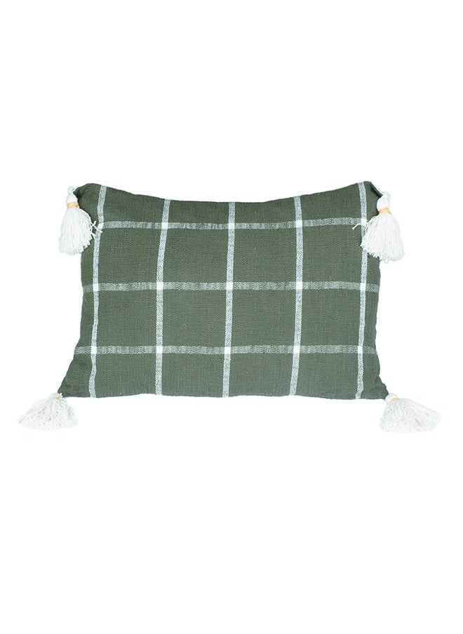 N & H Jute and Cotton Woven Designer Pillow 14 x 20 with Tassle for Living Room, Bedroom, Home Décor (Olive Green, Checkered Pattern)  - Image 3