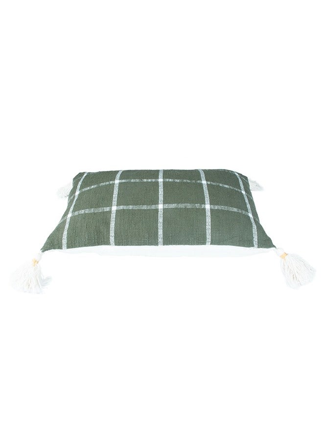 N & H Jute and Cotton Woven Designer Pillow 14 x 20 with Tassle for Living Room, Bedroom, Home Décor (Olive Green, Checkered Pattern)  - Image 4