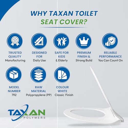 TAXAN POLYMERS TAXAN Sharp Oval Toilet Seat Cover (44.5cm x 34.5 cm) | Hydraulic Soft Close Mechanism | Heavy Duty Polypropylene Western Commode Seat with DIY Installation Kit | Glossy White Finish - Image 4