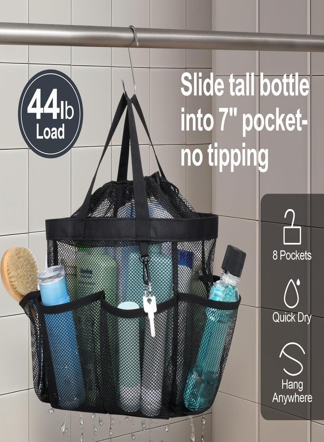 F-color Mesh Shower Caddy Portable with Drawstring - Upgrade Deeper 7 Pockets Dorm Room Essentials for Guys Girls with S Hook, Shower Bag Basket Tote for College Camping Toiletry Bathroom, Black - Image 2