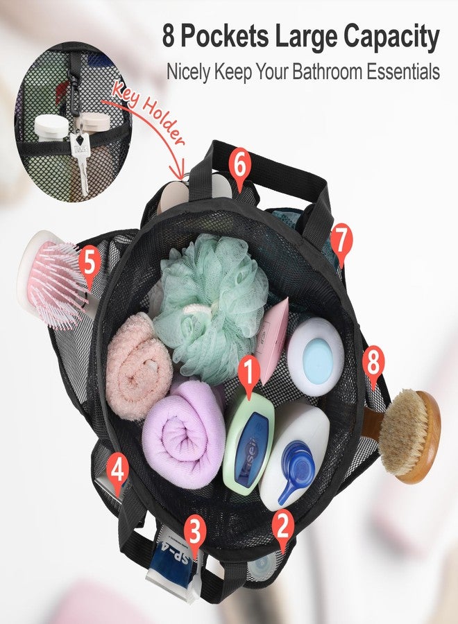 F-color Mesh Shower Caddy Portable with Drawstring - Upgrade Deeper 7 Pockets Dorm Room Essentials for Guys Girls with S Hook, Shower Bag Basket Tote for College Camping Toiletry Bathroom, Black - Image 5