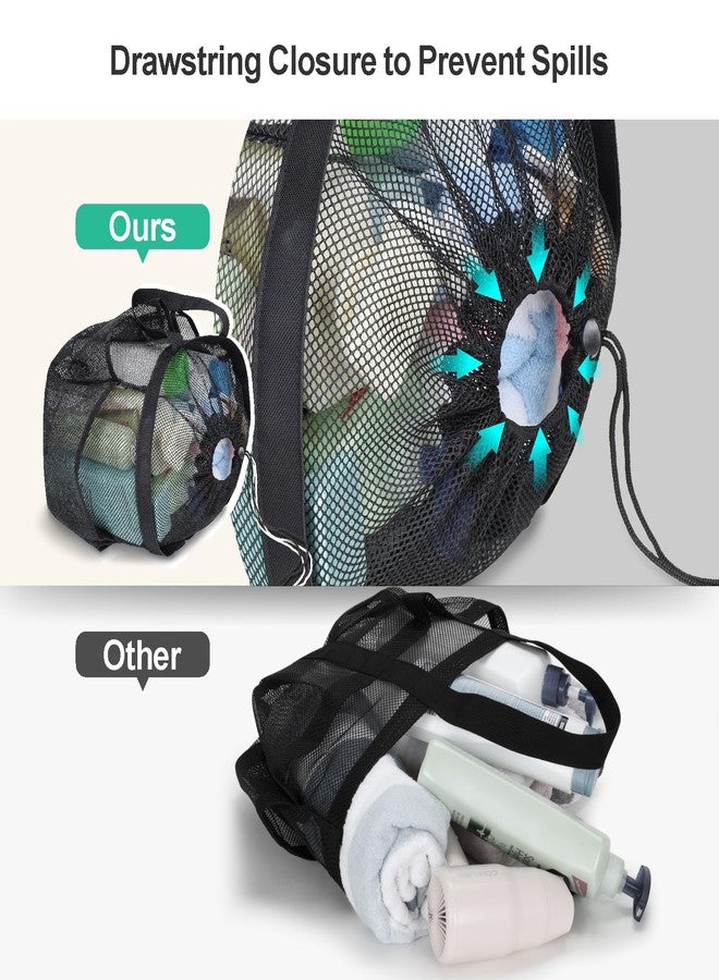 F-color Mesh Shower Caddy Portable with Drawstring - Upgrade Deeper 7 Pockets Dorm Room Essentials for Guys Girls with S Hook, Shower Bag Basket Tote for College Camping Toiletry Bathroom, Black - Image 4
