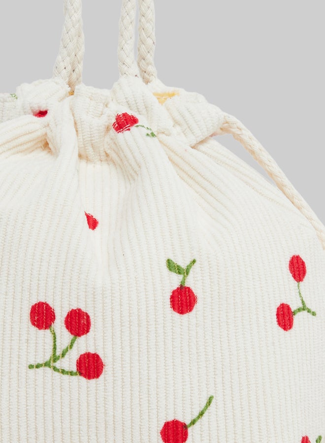 Styli Cherry Print Corduroy Drawstring Bag - Image 2