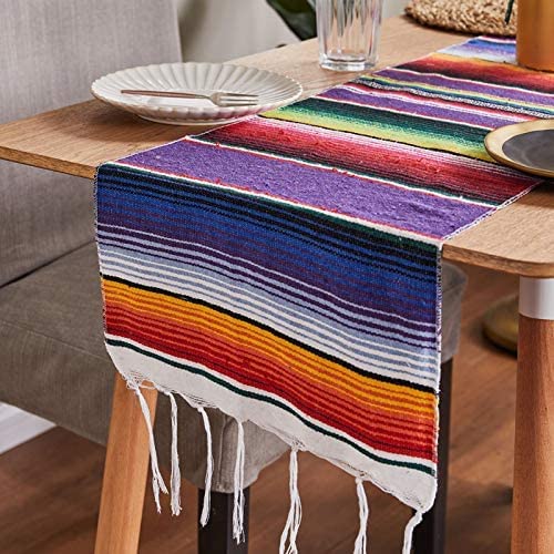 Hovico Mexican Table Runner  14 x 84 Inch Mexican Serape Table Runner  Woven Table Runner for Mexican Party Wedding Decorations Outdoor Picnics Dining Table Birthday Parties (Purple)