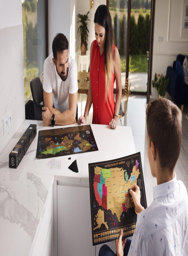 W WANDERLUST MAPS Two Scratch-Off Maps: World Map 17x24" + USA Map - Deluxe Travel Posters - Colorful Countries, US States, and Flags - Easy Scratch-Off Maps with Accessories for Travel Lovers - Name Tag Gift Box - Image 4