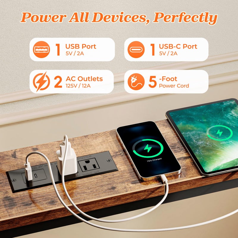 SUPERJARE طاولة صوفا SUPERJARE بطول 102 بوصة مع 2 مخرج طاقة ومنافذ USB-C، طاولة كونسول ضيقة بعرض 5.9 بوصة مع تخزين، طويلة جدًا، مناسبة للمدخل والممر خلف الأريكة، للأماكن الصغيرة، بني ريفي - Image 4