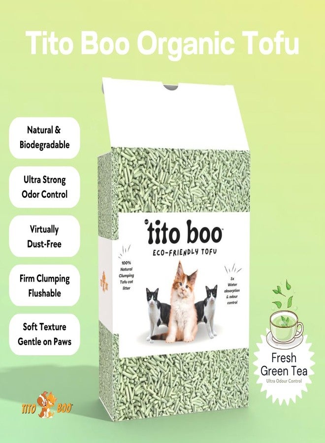 TITO BOO رمل القطط تيتو بو توفو: 2.5 كجم من رمل طبيعي، متكتل وقابل للغسل في المرحاض لمنازل خالية من الروائح الكريهة وقطط وقطط صغيرة سعيدة (عبوة واحدة، شاي أخضر) - Image 4