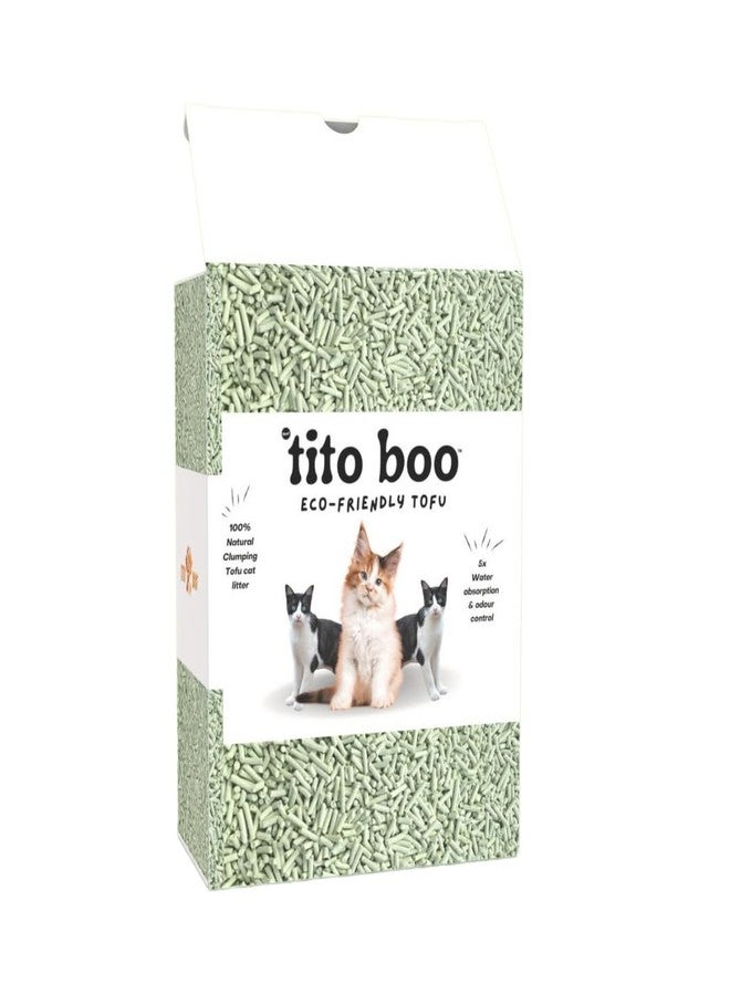 TITO BOO رمل القطط تيتو بو توفو: 2.5 كجم من رمل طبيعي، متكتل وقابل للغسل في المرحاض لمنازل خالية من الروائح الكريهة وقطط وقطط صغيرة سعيدة (عبوة واحدة، شاي أخضر) - Image 1