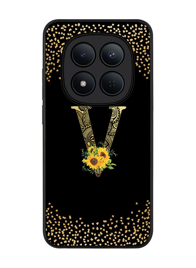For Xiaomi Redmi Note 15 Pro 5G Case,Slim fit Camera Protection, Shockproof Thin Phone cover  - Custom Floral Monogram - V ( Black )