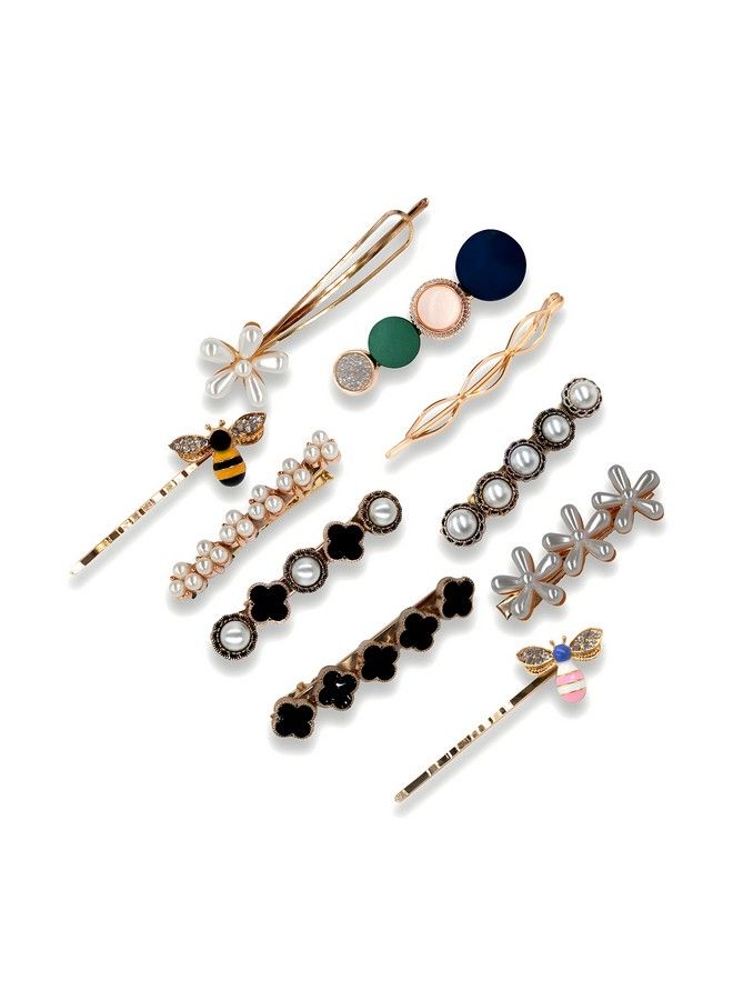ANNACREATIONS Korean Style Pearl Barrettes Hair Clip Marble Alligator Bobby Pins Duckbilled Headdress Hair Accessories For Women (8) (Pack Of 10) - Image 1