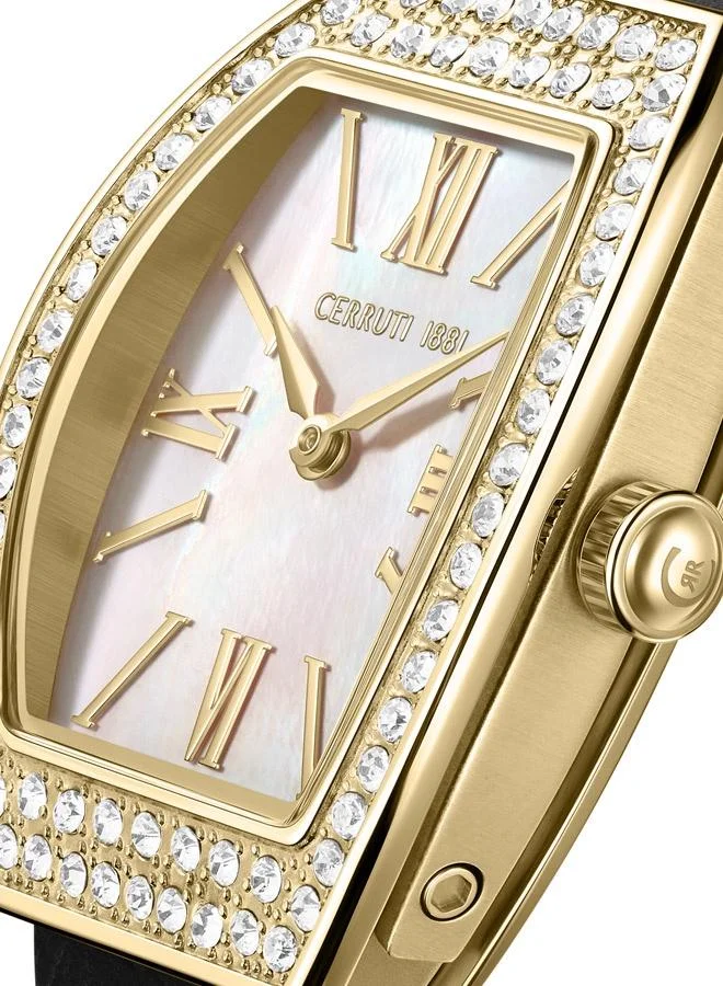 CERRUTI 1881 Calliano Analog White Mop Watch For Women Sapphire Coated Curve Glass And Genuine Leather Strap 35.8mm Water Resistant 5 ATM - CIWLA0043403