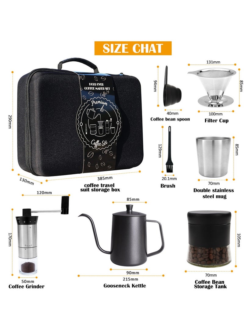 Pour Over Coffee Maker Set All in 1 Total 7 Coffee Kits- 304 Stainless Steel Kettle with Thermometer Coffee Grinder Coffee Dripper & Server of Portable Travel Bag For Outdoor Camping - Image 2