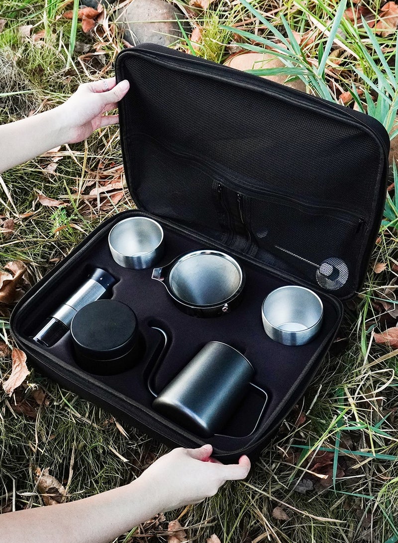 Pour Over Coffee Maker Set All in 1 Total 7 Coffee Kits- 304 Stainless Steel Kettle with Thermometer Coffee Grinder Coffee Dripper & Server of Portable Travel Bag For Outdoor Camping - Image 3