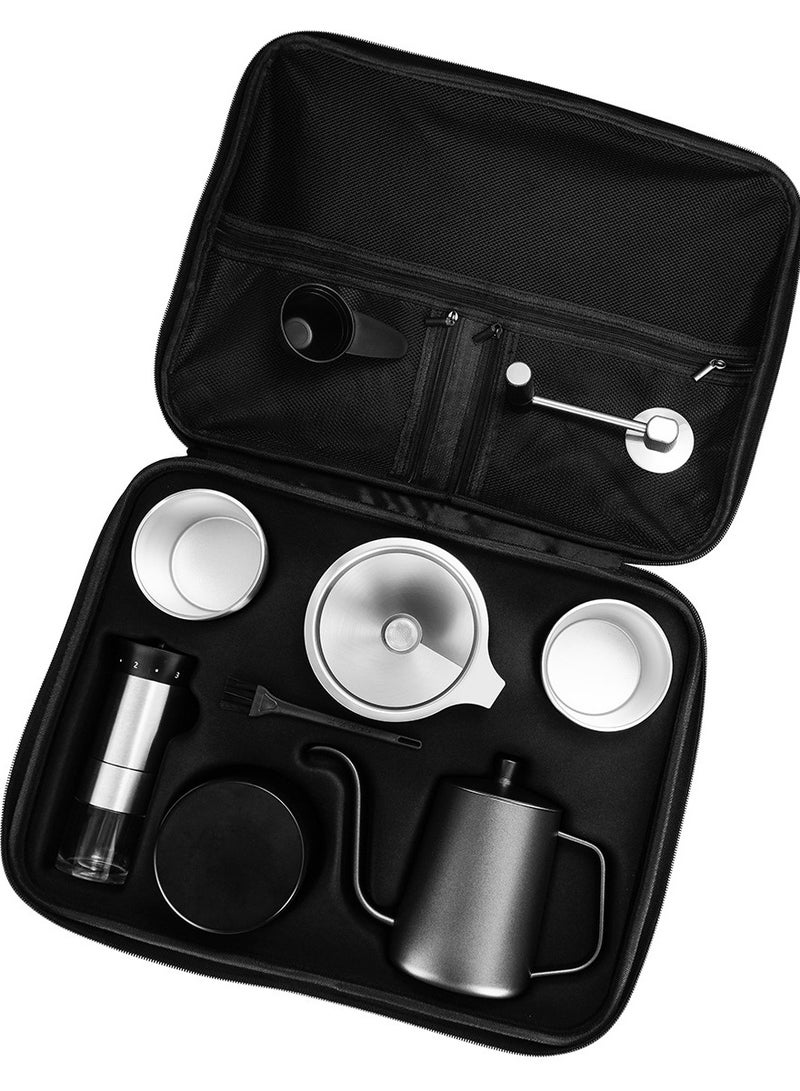 Pour Over Coffee Maker Set All in 1 Total 7 Coffee Kits- 304 Stainless Steel Kettle with Thermometer Coffee Grinder Coffee Dripper & Server of Portable Travel Bag For Outdoor Camping - Image 4