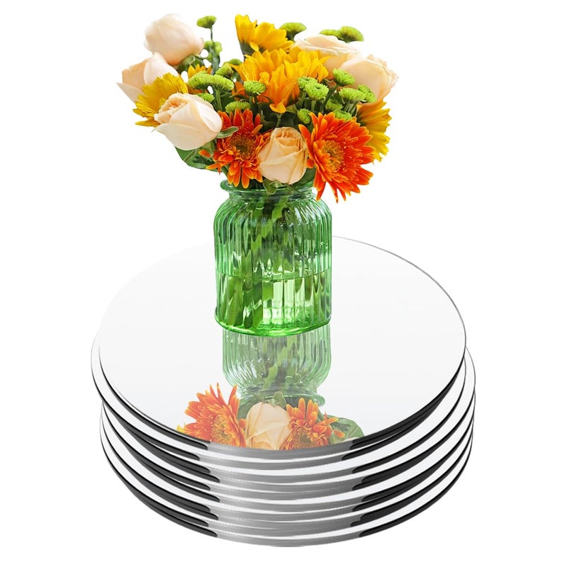 LUDEOU 9PCS Round Mirror Tiles for Centerpieces 10inch Acrylic Round Mirror Trays Flat Circle Mirrors for Table Centerpieces Circle Mirror Candle Plates for Christmas Wedding Valentine Party Centerpieces - Image 2