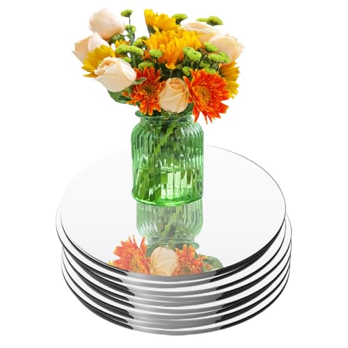 LUDEOU 9PCS Round Mirror Tiles for Centerpieces 10inch Acrylic Round Mirror Trays Flat Circle Mirrors for Table Centerpieces Circle Mirror Candle Plates for Christmas Wedding Valentine Party Centerpieces - Image 1