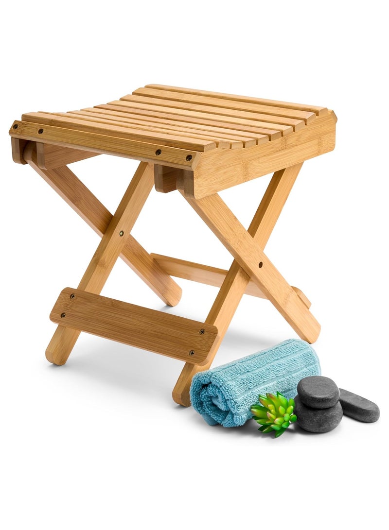 DELGREEN Folding Stool for Shaving Shower Foot Rest, Home Portable Folding Shower Seat, Wood Stool Small Stool Chair Folding Chairs for Bathroom  - Image 1