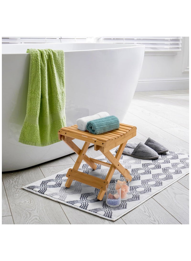 DELGREEN Folding Stool for Shaving Shower Foot Rest, Home Portable Folding Shower Seat, Wood Stool Small Stool Chair Folding Chairs for Bathroom  - Image 2