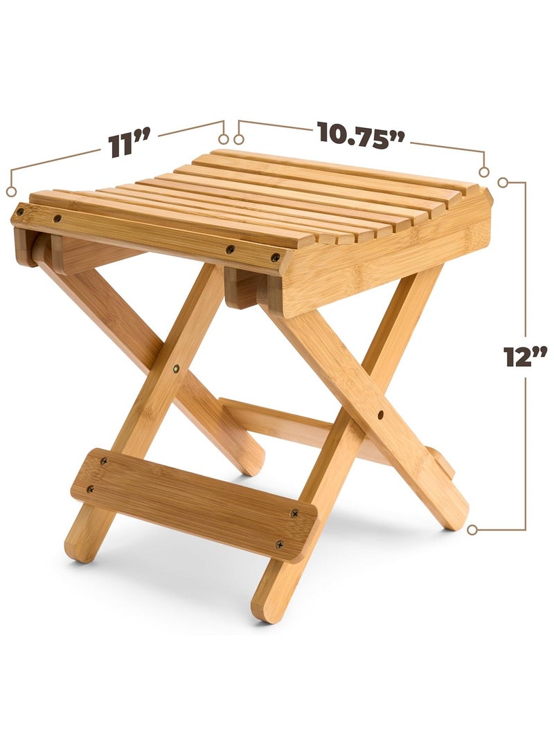 DELGREEN Folding Stool for Shaving Shower Foot Rest, Home Portable Folding Shower Seat, Wood Stool Small Stool Chair Folding Chairs for Bathroom  - Image 3