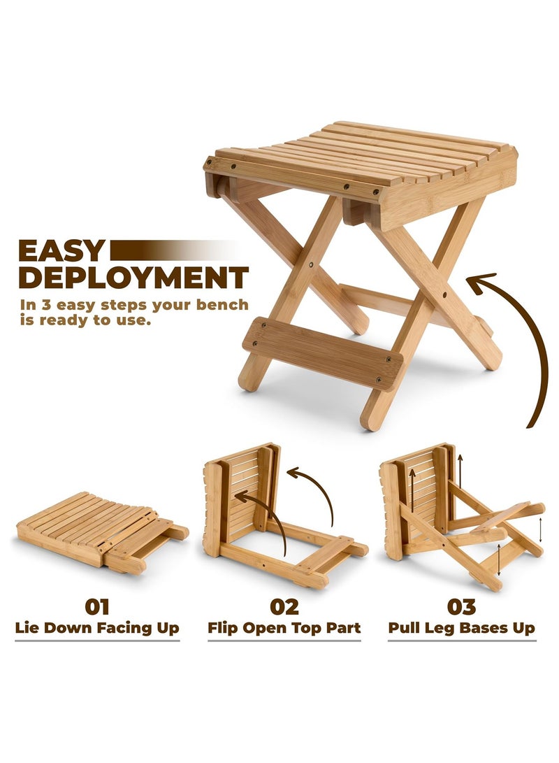 DELGREEN Folding Stool for Shaving Shower Foot Rest, Home Portable Folding Shower Seat, Wood Stool Small Stool Chair Folding Chairs for Bathroom  - Image 4