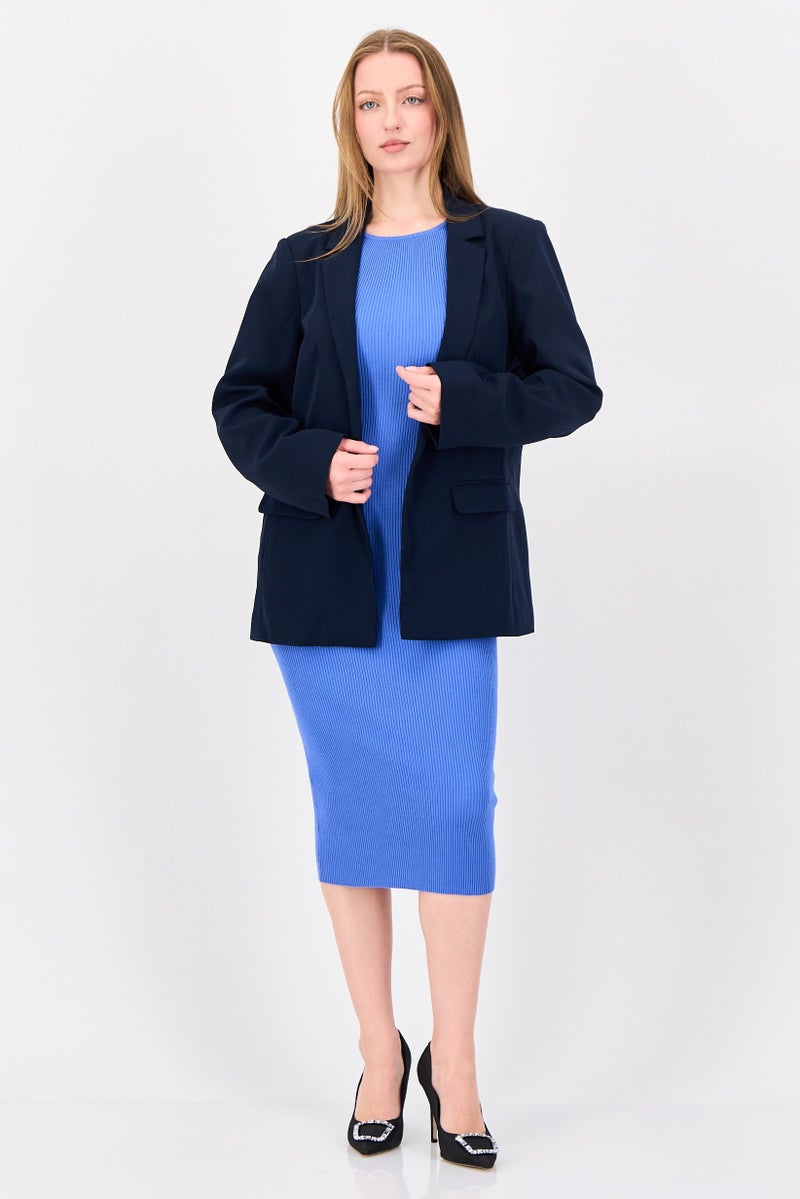 Fire & Glory Women Regular Fit Solid Casual Blazer, Navy - Image 4