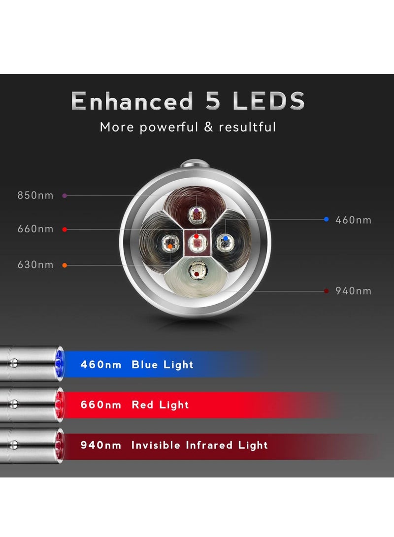 Excefore Red Light Therapy Device, Red & Infrared Light Wand with 5 LEDs 5 Wavelengths and Pulsed Modes for Body Joint Muscle Pain Relief, at-Home Handheld Healing Gift for Men Women Elders Dogs Cats - Image 2