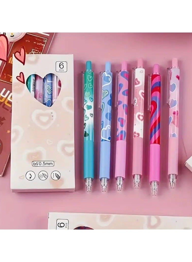 اقلام الجاف الجيل  قلم باشكال القلوب  سن إبرة ٠.٥ ملي لون الحبر ازرق العلبة : 6 اقلام - Image 2