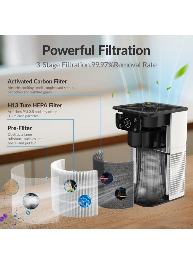 FETIONS Air Purifiers for Bedroom Home, FETIONS Air Cleaner with Fragrance Sponge Sleep Mode 3-in-1 Filtration System, Compact with H13 HEPA Filter for Pet Dander Pollen Smoke Dust Odor, White,1 Pack - Image 3
